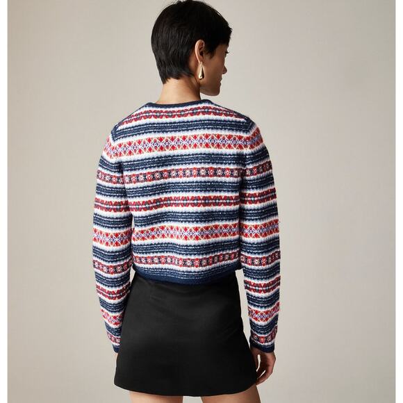 J.Crew Fair Isle Lady Jacket Boiled Wool Blend Gold Buttons Preppy Navy M NWT - Picture 2 of 15